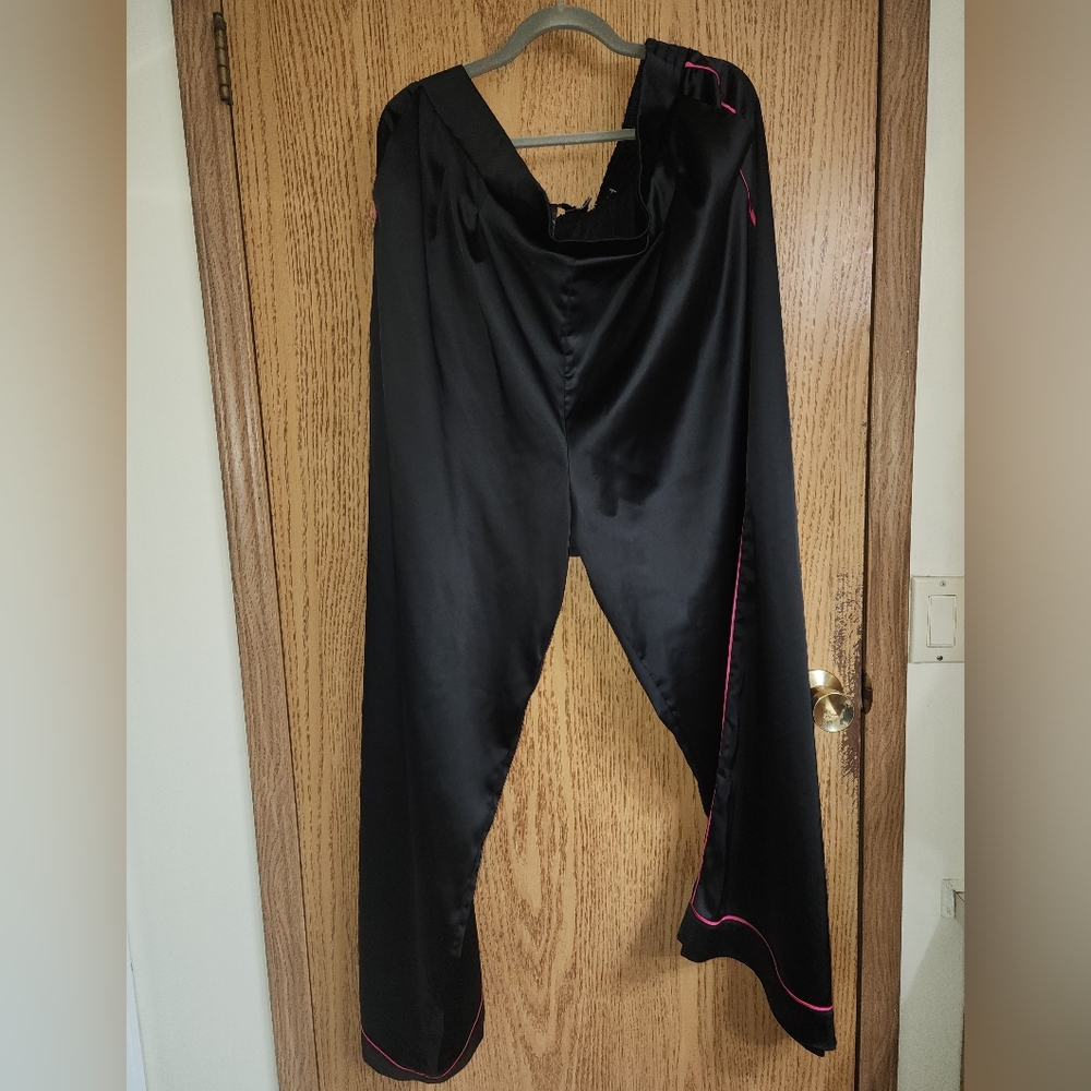 Torrid Black Satin Like Pants with Pink Trim